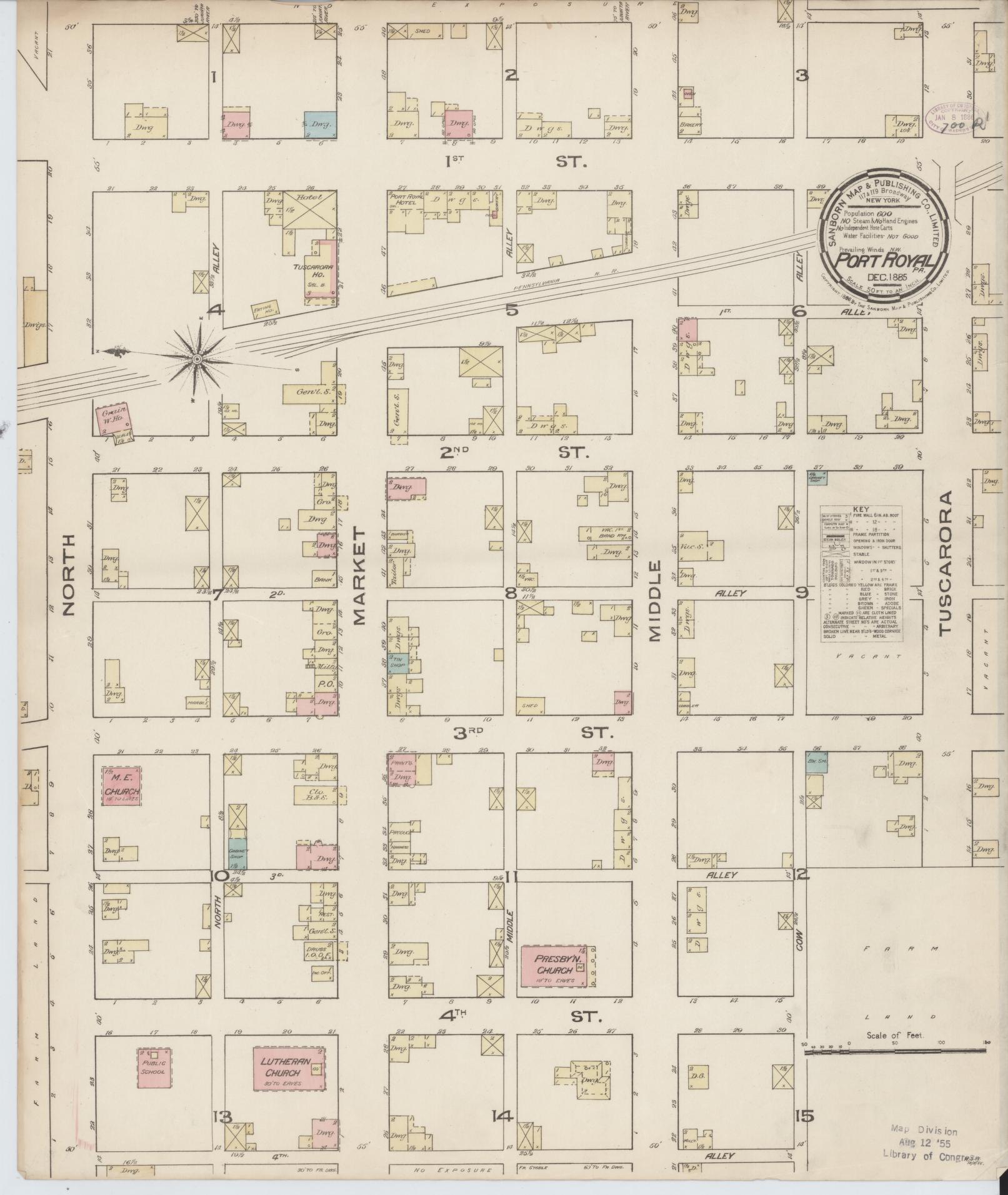 Sanborn Fire Insurance Map from Port Royal, Juniata County, Pennsylvania (1885), Sheet #0001 - Historic Sanborn Fire Insurance Map Print, vintage old map wall art, antique decor, genealogy gift, Pennsylvania Pennsylvania map