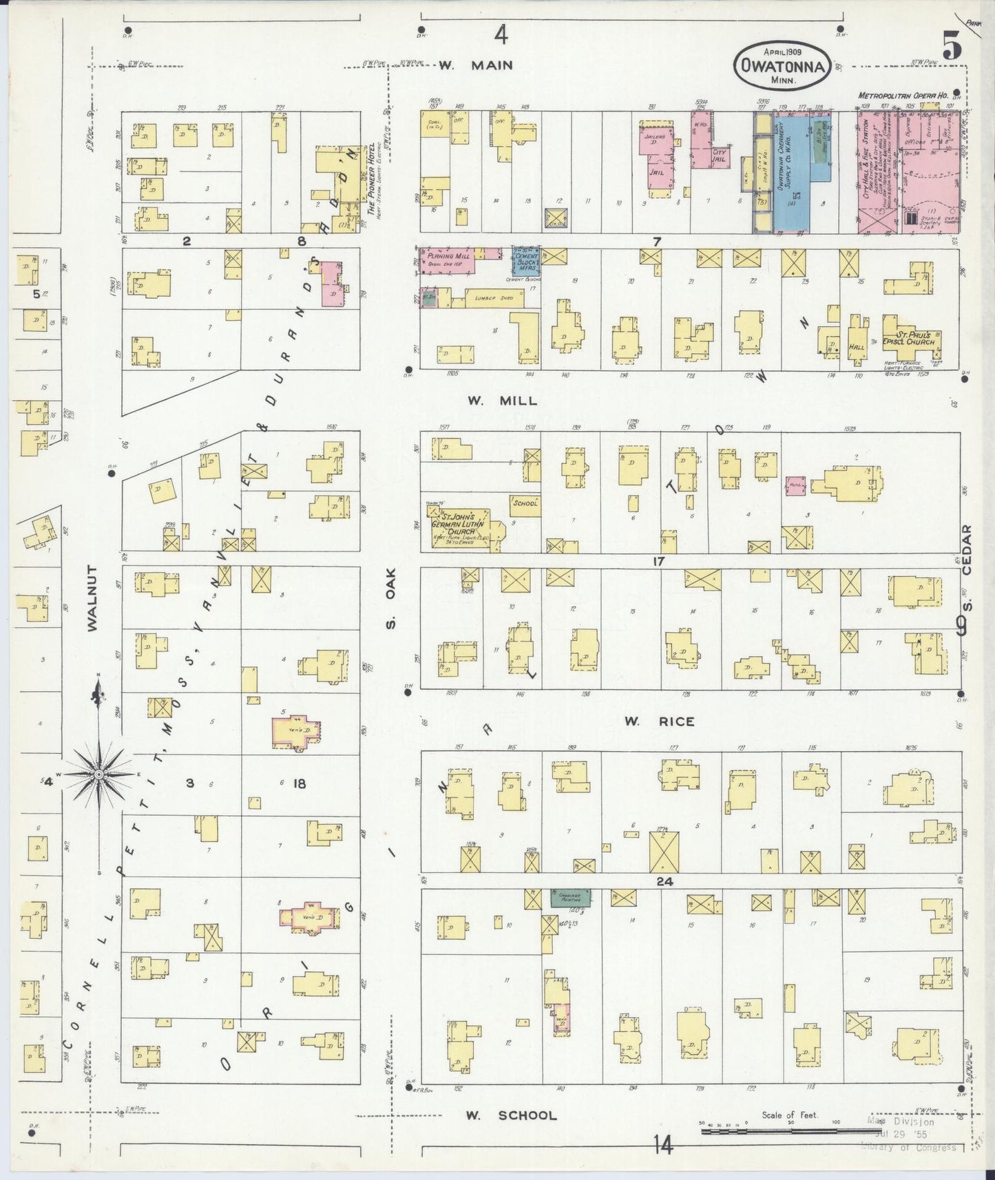 Sanborn Fire Insurance Map from Owatonna, Steele County, Minnesota (1909), Sheet #0005 - Complete Map Set gallery image, historic Sanborn map, vintage wall art, Minnesota Minnesota
