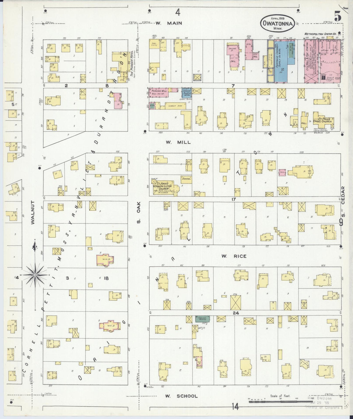Sanborn Fire Insurance Map from Owatonna, Steele County, Minnesota (1909), Sheet #0005 - Complete Map Set gallery image, historic Sanborn map, vintage wall art, Minnesota Minnesota