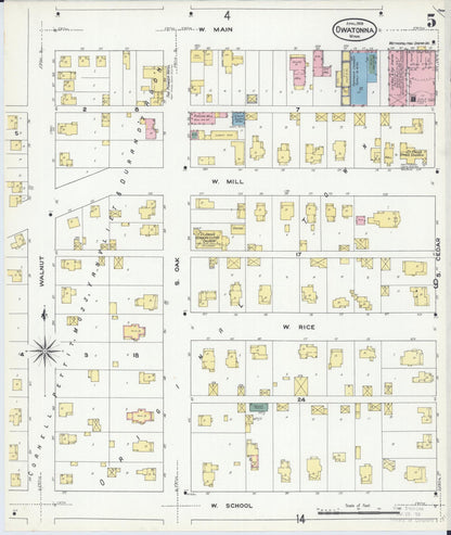 Sanborn Fire Insurance Map from Owatonna, Steele County, Minnesota (1909), Sheet #0005 - Complete Map Set gallery image, historic Sanborn map, vintage wall art, Minnesota Minnesota