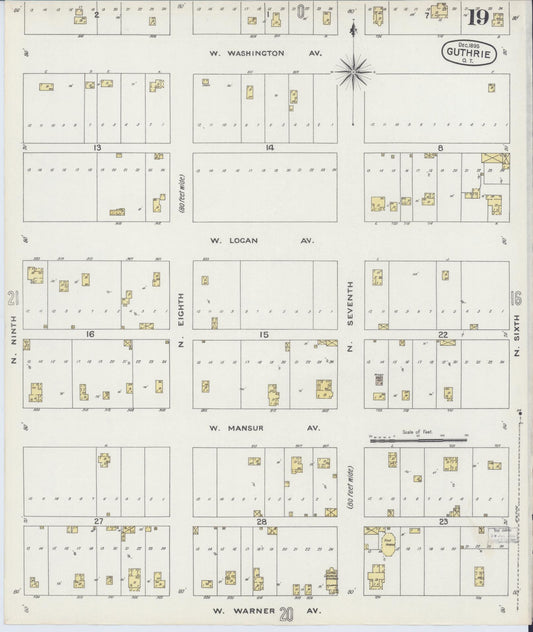 Sanborn Fire Insurance Map from Guthrie, Logan County, Oklahoma (1895), Sheet #0019 - Historic Sanborn Fire Insurance Map Print, vintage old map wall art, antique decor, genealogy gift, Oklahoma Oklahoma map