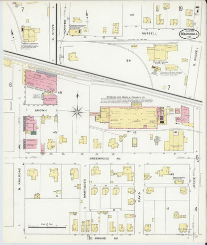 Sanborn Fire Insurance Map from Marshall, Harrison County, Texas (1909), Sheet #0007 - Complete Map Set gallery image, historic Sanborn map, vintage wall art, Texas Texas