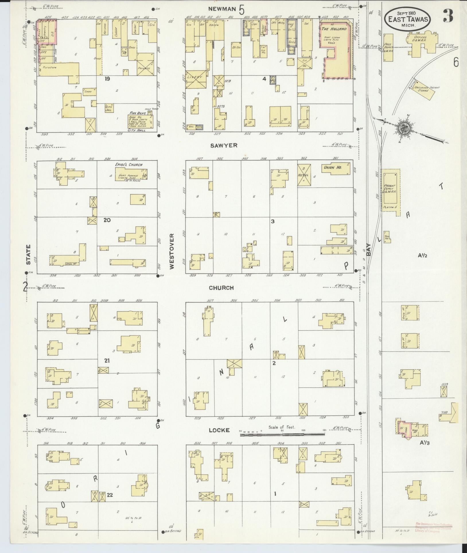 Sanborn Fire Insurance Map from East Tawas, Iosco County, Michigan (1910), Sheet #0003 - Complete Map Set gallery image, historic Sanborn map, vintage wall art, Michigan Michigan