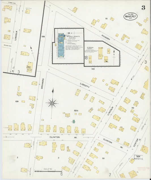 Sanborn Fire Insurance Map from Waverly, Tioga County, New York (1908), Sheet #0003 - Historic Sanborn Fire Insurance Map Print, vintage old map wall art, antique decor, genealogy gift, New York New York map