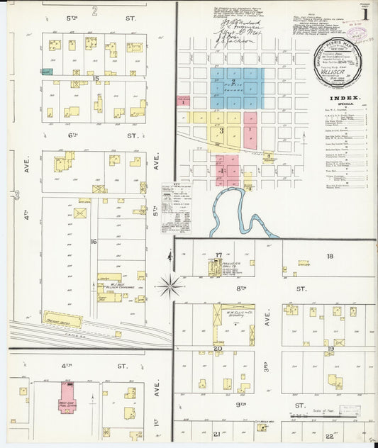 Sanborn Fire Insurance Map from Villisca, Montgomery County, Iowa (1893), Sheet #0001 - Historic Sanborn Fire Insurance Map Print, vintage old map wall art