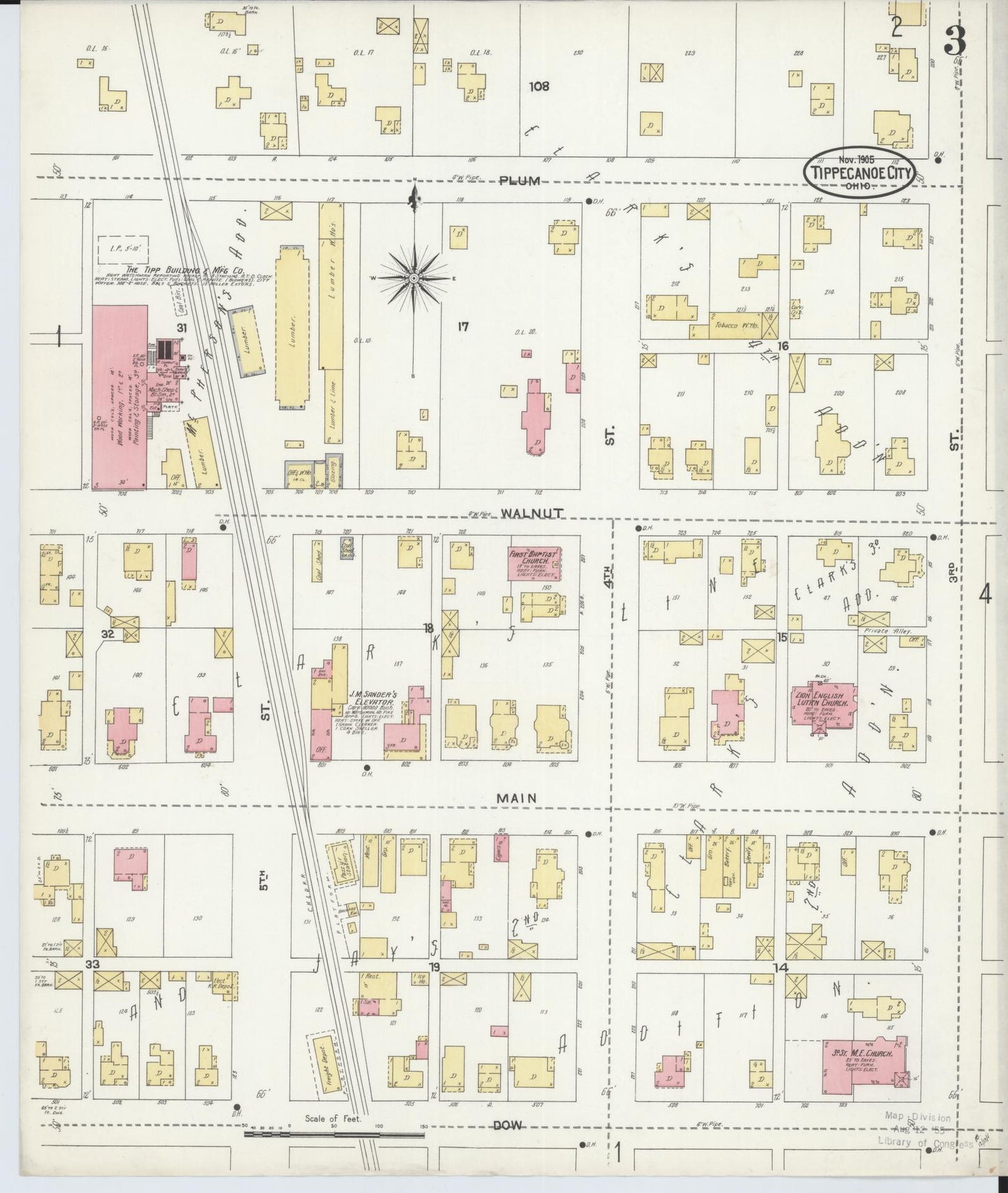Sanborn Fire Insurance Map from Tipp City, Miami County, Ohio (1905), Sheet #0003 - Historic Sanborn Fire Insurance Map Print, vintage old map wall art, antique decor, genealogy gift, Ohio Ohio map