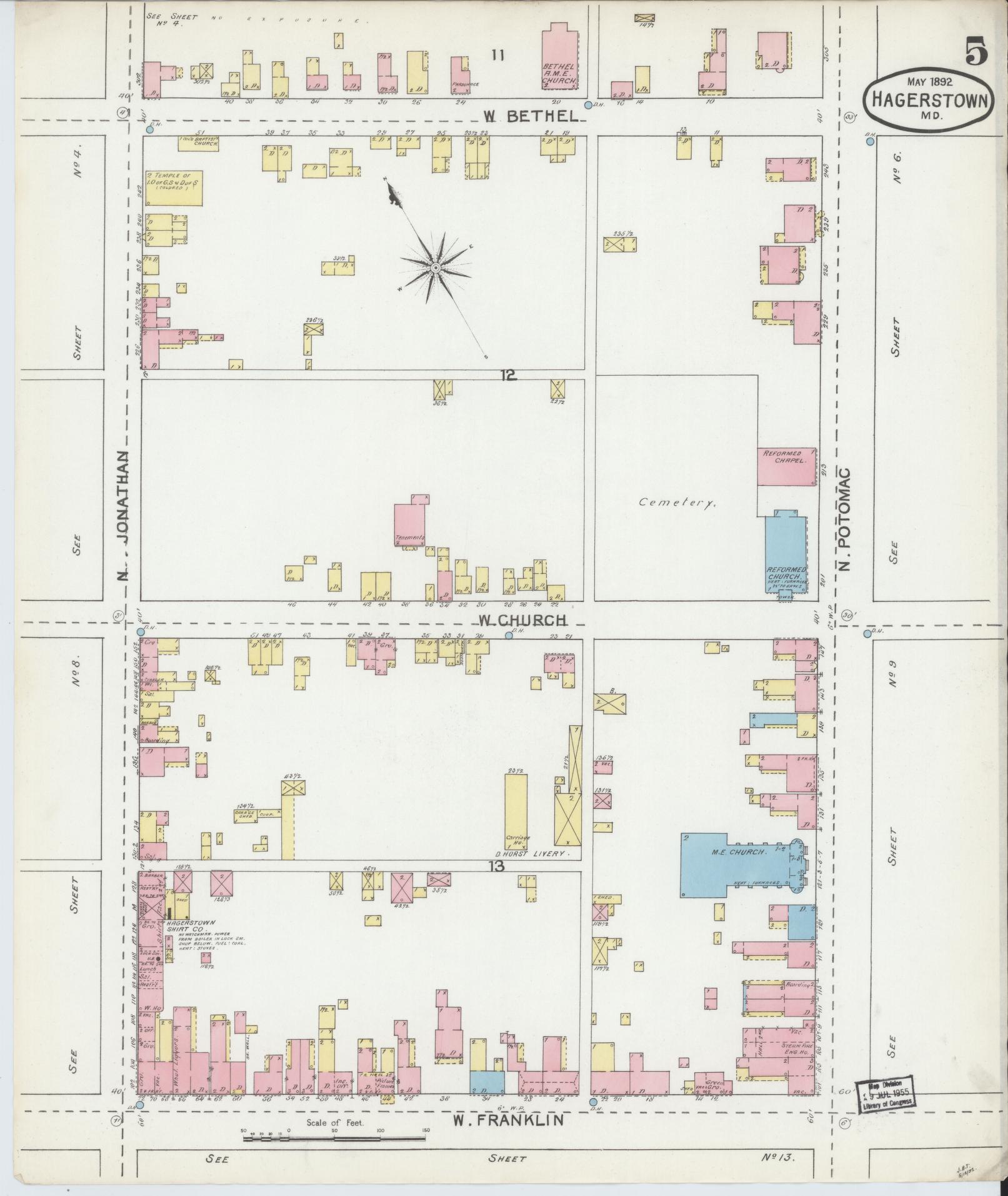 Washington, Maryland - 1892 - Sanborn Fire Insurance Map, Sheet #0005 - Historic Sanborn Fire Insurance Map Print, Washington Maryland 1892 0005 vintage old map wall art