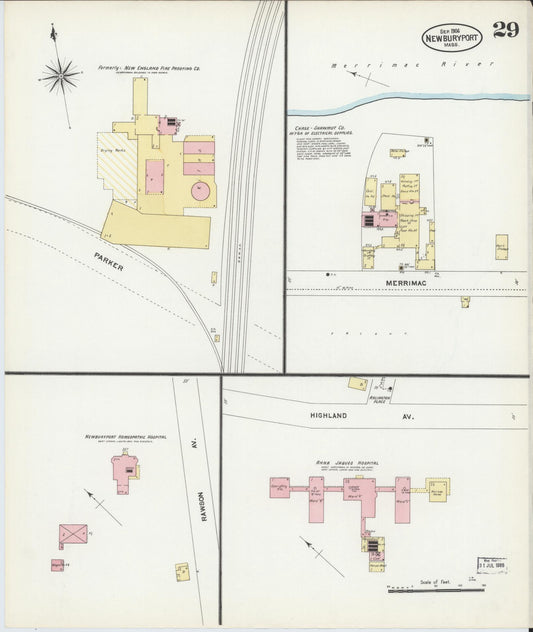 Sanborn Fire Insurance Map from Newburyport, Essex County, Massachusetts (1906), Sheet #0029 - Historic Sanborn Fire Insurance Map Print, vintage old map wall art, antique decor, genealogy gift, Massachusetts Massachusetts map