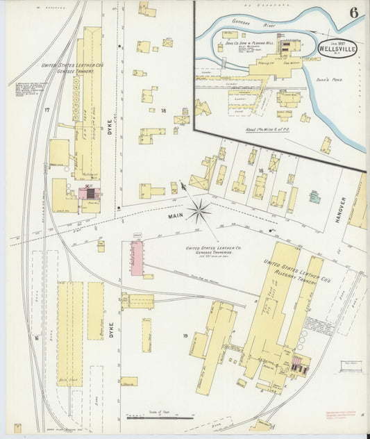 Sanborn Fire Insurance Map from Wellsville, Allegany County, New York (1897), Sheet #0006 - Historic Sanborn Fire Insurance Map Print, vintage old map wall art, antique decor, genealogy gift, New York New York map