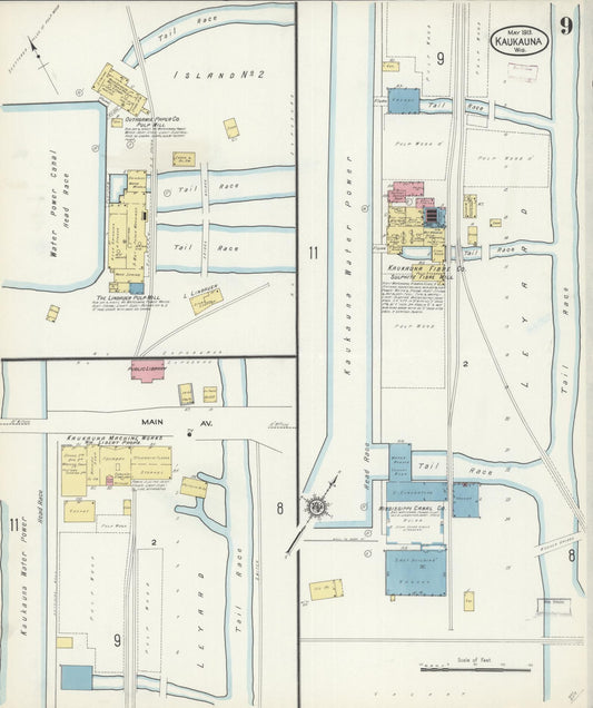Sanborn Fire Insurance Map from Kaukauna, Outagamie County, Wisconsin (1913), Sheet #0009 - Historic Sanborn Fire Insurance Map Print, vintage old map wall art, antique decor, genealogy gift, Wisconsin Wisconsin map
