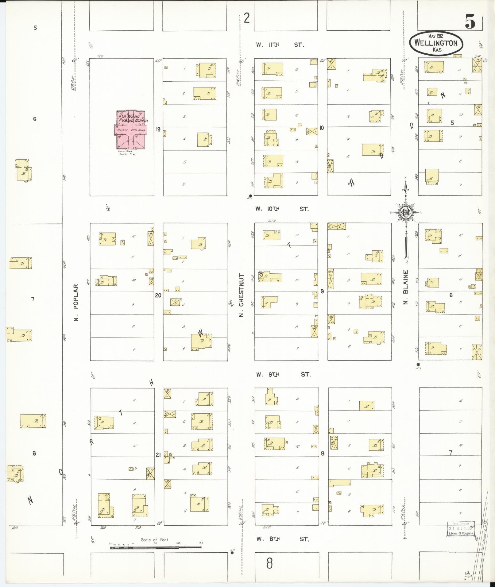 Sanborn Fire Insurance Map from Wellington, Sumner County, Kansas (1912), Sheet #0005 - Historic Sanborn Fire Insurance Map Print, vintage old map wall art, antique decor, genealogy gift, Kansas Kansas map