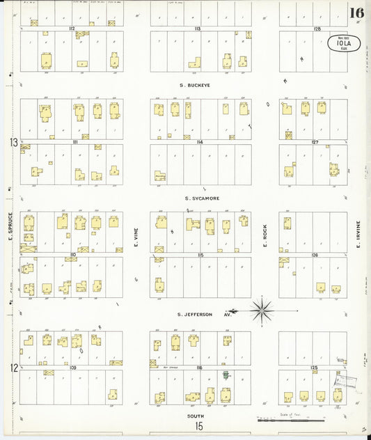 Sanborn Fire Insurance Map from Iola, Allen County, Kansas (1901), Sheet #0016 - Historic Sanborn Fire Insurance Map Print, vintage old map wall art, antique decor, genealogy gift, Kansas Kansas map