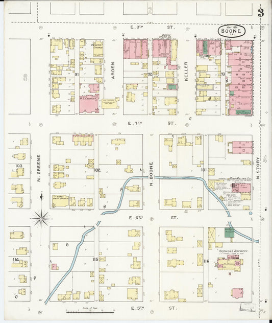 Sanborn Fire Insurance Map from Boone, Boone County, Iowa (1894), Sheet #0003 - Historic Sanborn Fire Insurance Map Print, vintage old map wall art