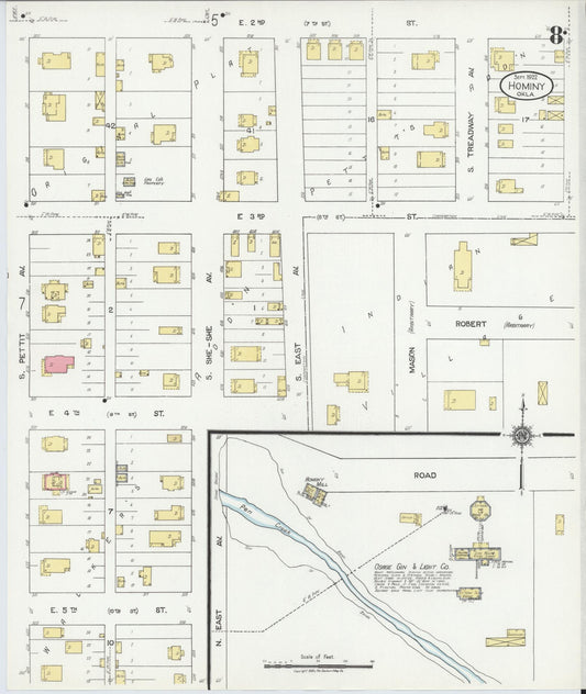 Sanborn Fire Insurance Map from Hominy, Osage County, Oklahoma (1922), Sheet #0008 - Historic Sanborn Fire Insurance Map Print, vintage old map wall art, antique decor, genealogy gift, Oklahoma Oklahoma map