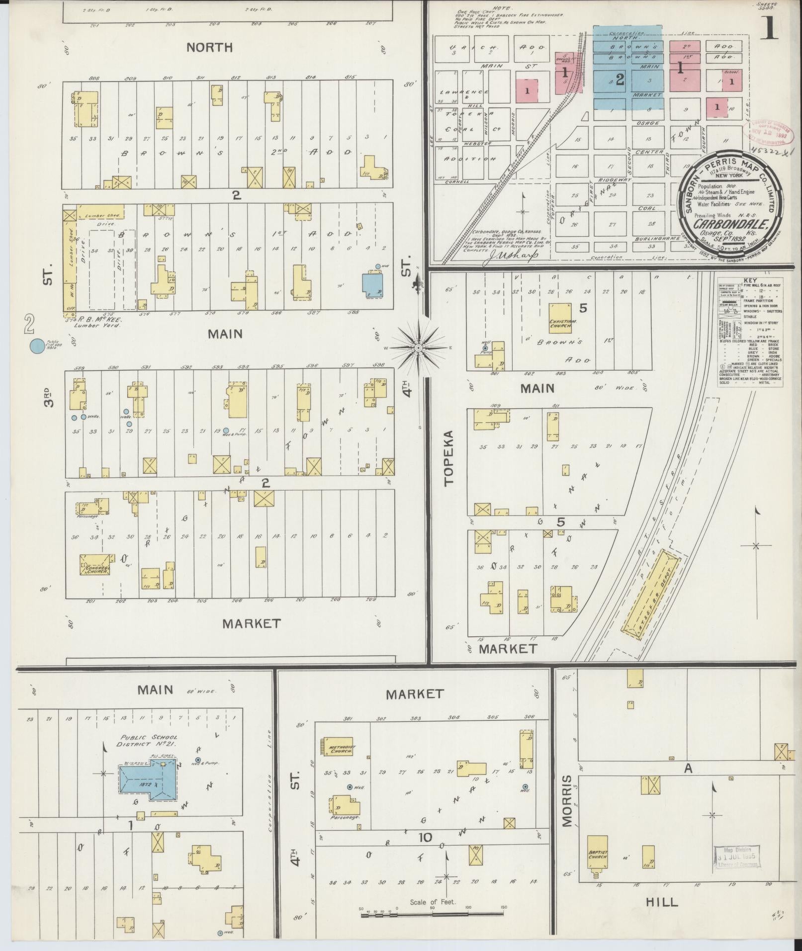 Sanborn Fire Insurance Map from Carbondale, Osage County, Kansas (1892), Sheet #0001 - Complete Map Set gallery image, historic Sanborn map, vintage wall art, Kansas Kansas