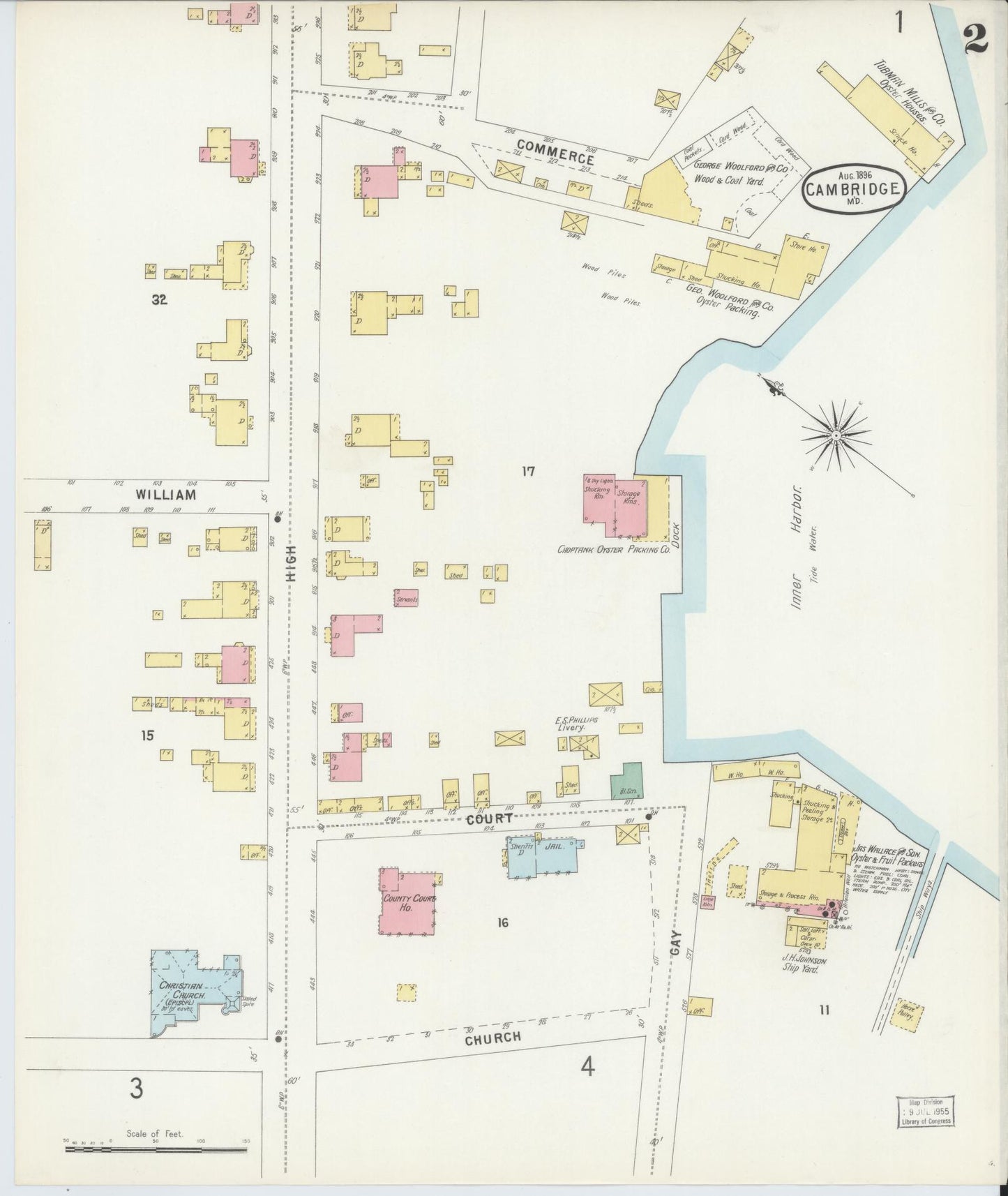 Dorchester, Maryland - 1896 - Sanborn Fire Insurance Map, Sheet #0002 - Historic Sanborn Fire Insurance Map Print, Dorchester Maryland 1896 0002 vintage old map wall art
