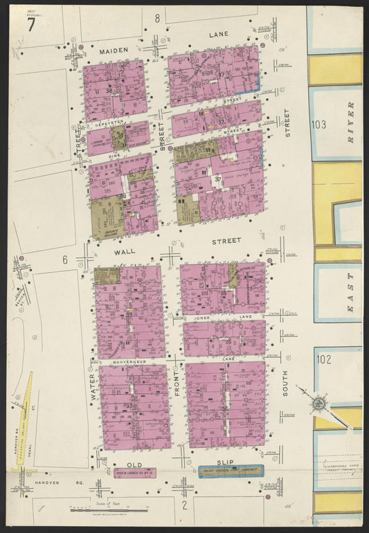 Sanborn Fire Insurance Map from New York, Bronx, Manhattan, New York (1923), Sheet #0007 - Historic Sanborn Fire Insurance Map Print, vintage old map wall art, antique decor, genealogy gift, New York New York map