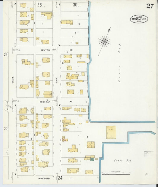 Sanborn Fire Insurance Map from Menominee, Menominee County, Michigan (1907), Sheet #0027 - Historic Sanborn Fire Insurance Map Print, vintage old map wall art, antique decor, genealogy gift, Michigan Michigan map