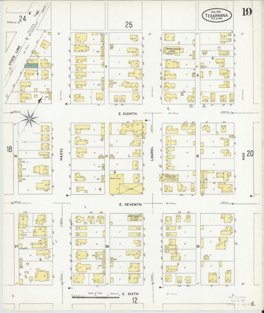 Sanborn Fire Insurance Map from Texarkana, Bowie County, Texas (1909), Sheet #0019 - Historic Sanborn Fire Insurance Map Print, vintage old map wall art, antique decor, genealogy gift, Texas Texas map