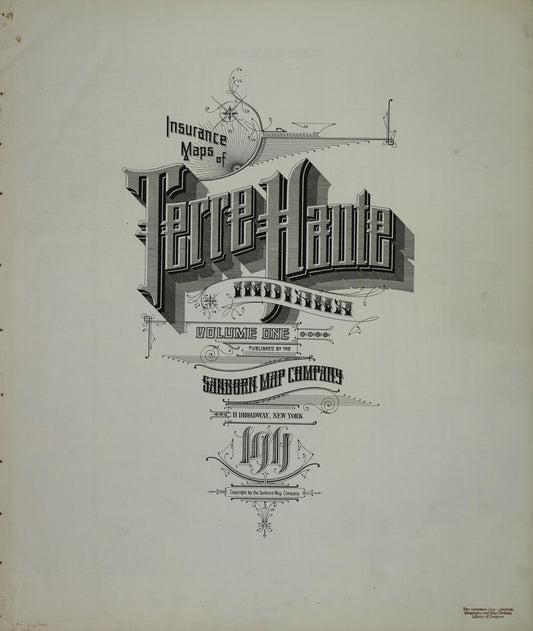 Sanborn Fire Insurance Map from Terre Haute, Vigo County, Indiana (1911), Sheet #0001 - Historic Sanborn Fire Insurance Map Print, vintage old map wall art, antique decor, genealogy gift, Indiana Indiana map