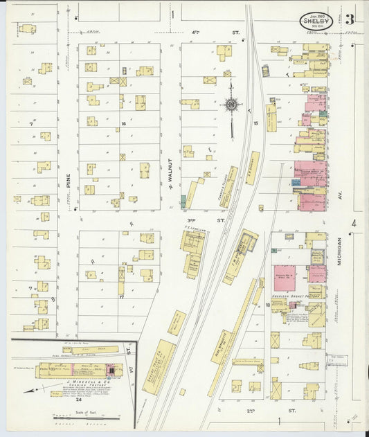 Sanborn Fire Insurance Map from Shelby, Oceana County, Michigan (1910), Sheet #0003 - Historic Sanborn Fire Insurance Map Print, vintage old map wall art, antique decor, genealogy gift, Michigan Michigan map