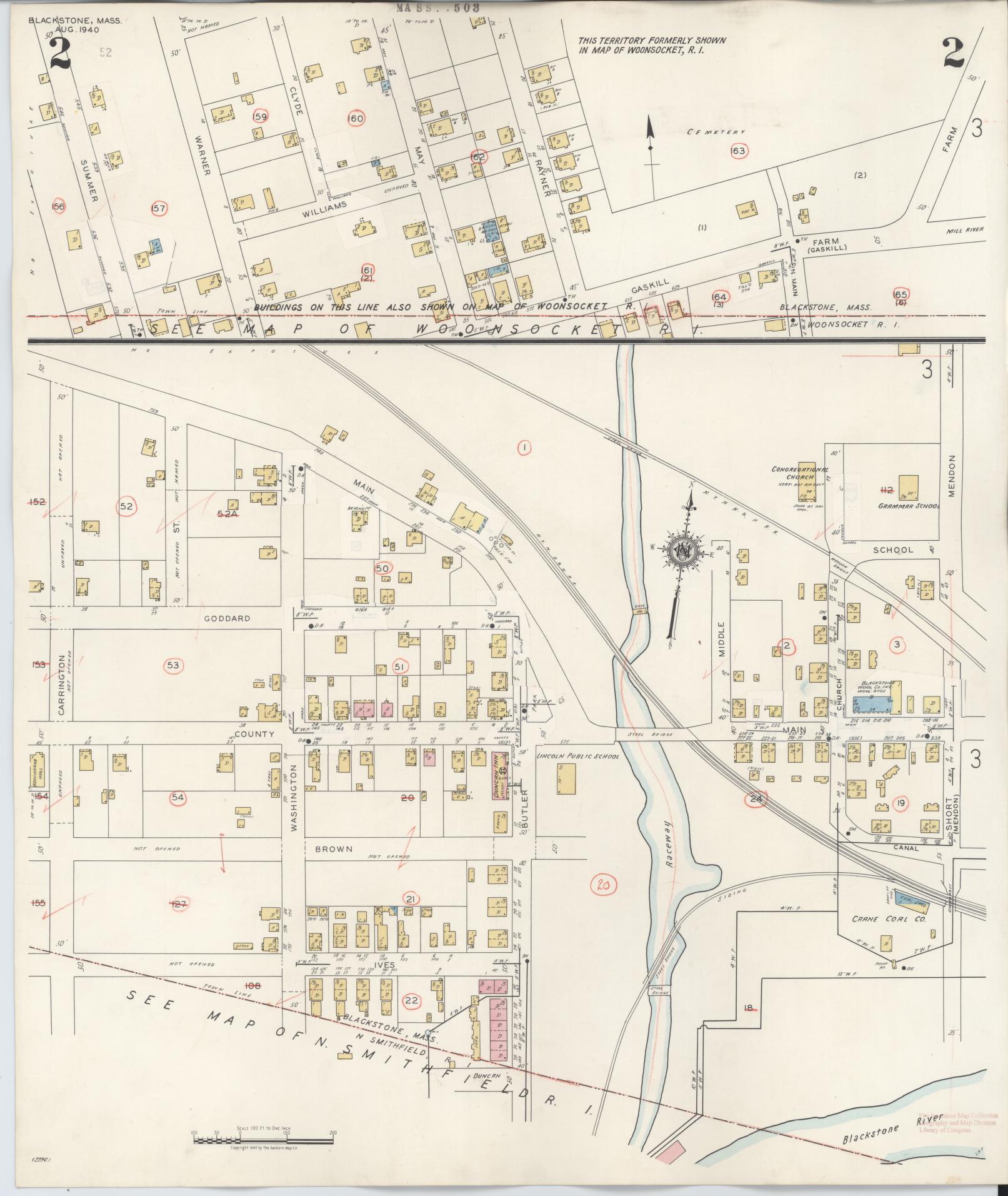 Sanborn Fire Insurance Map from Blackstone, Worcester County, Massachusetts (1948), Sheet #0002 - Complete Map Set gallery image, historic Sanborn map, vintage wall art, Massachusetts Massachusetts
