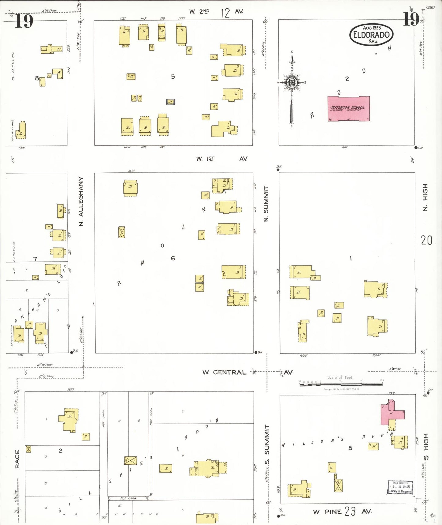 Sanborn Fire Insurance Map from El Dorado, Butler County, Kansas (1923), Sheet #0019 - Complete Map Set gallery image, historic Sanborn map, vintage wall art, Kansas Kansas