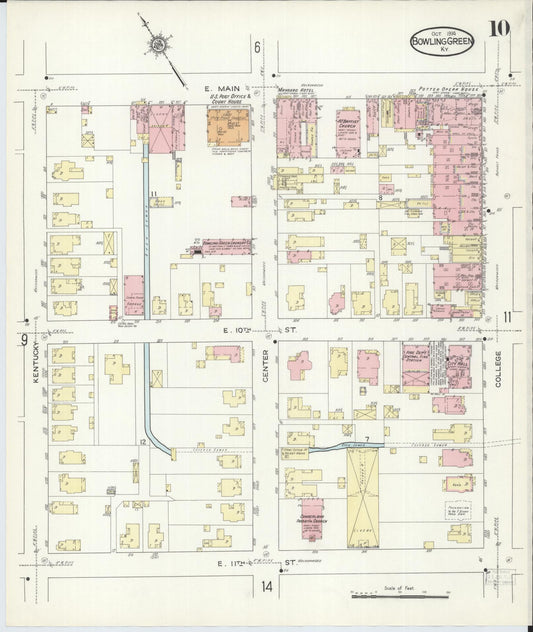 Sanborn Fire Insurance Map from Bowling Green, Warren County, Kentucky (1914), Sheet #0010 - Historic Sanborn Fire Insurance Map Print, vintage old map wall art, antique decor, genealogy gift, Kentucky Kentucky map