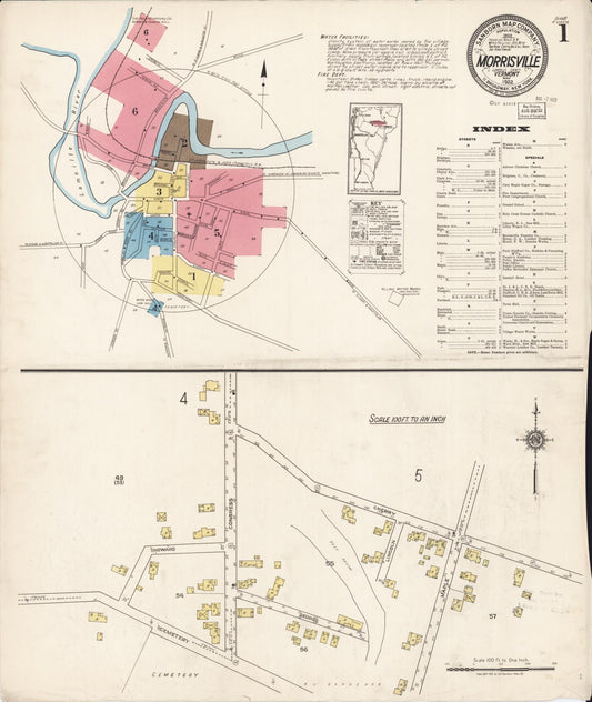 Sanborn Fire Insurance Map from Morrisville, Lamoille County, Vermont (1922), Sheet #0001 - Complete Map Set gallery image, historic Sanborn map, vintage wall art, Vermont Vermont