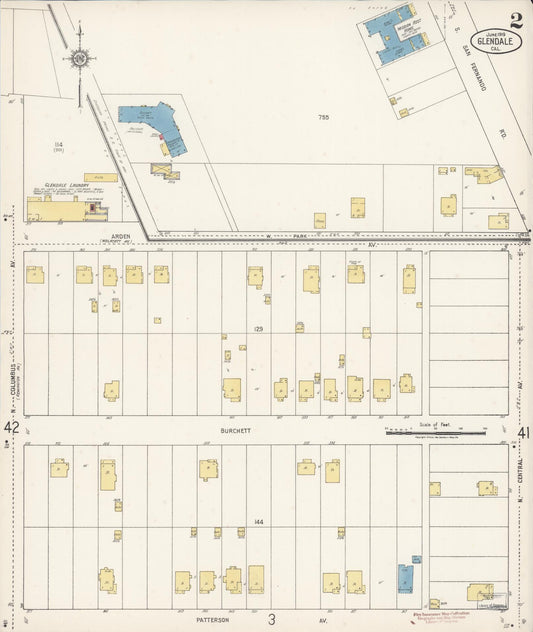 Sanborn Fire Insurance Map from Glendale, Los Angeles County, California (1919), Sheet #0002 - Historic Sanborn Fire Insurance Map Print, vintage old map wall art, antique decor, genealogy gift, California California map