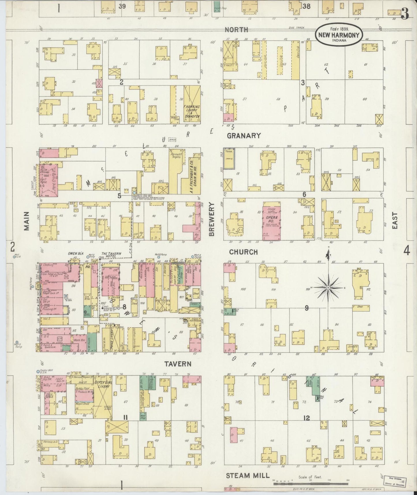Sanborn Fire Insurance Map from New Harmony, Posey County, Indiana (1899), Sheet #0003 - Complete Map Set gallery image, historic Sanborn map, vintage wall art, Indiana Indiana