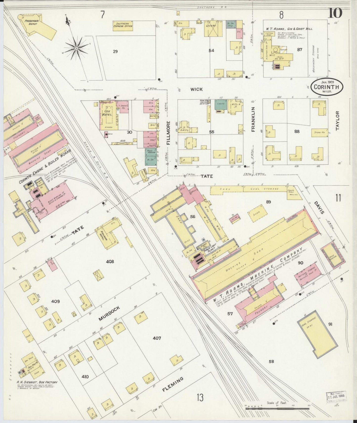 Sanborn Fire Insurance Map from Corinth, Alcorn County, Mississippi (1909), Sheet #0010 - Complete Map Set gallery image, historic Sanborn map, vintage wall art, Mississippi Mississippi