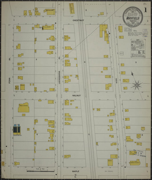 Sanborn Fire Insurance Map from Mayfield, Lackawanna County, Pennsylvania (1903), Sheet #0001 - Historic Sanborn Fire Insurance Map Print, vintage old map wall art, antique decor, genealogy gift, Pennsylvania Pennsylvania map