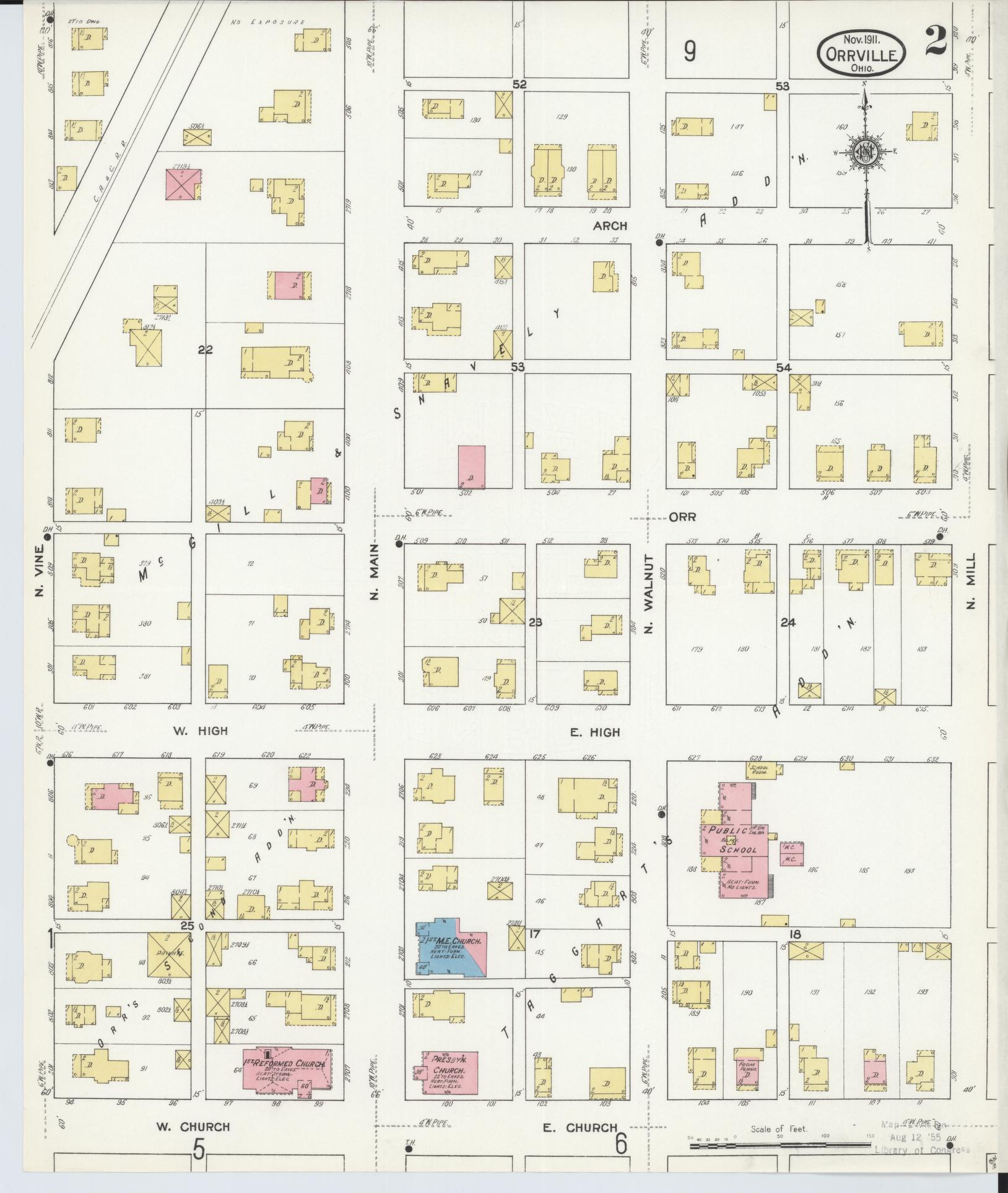 Sanborn Fire Insurance Map from Orrville, Wayne County, Ohio (1911), Sheet #0002 - Complete Map Set gallery image, historic Sanborn map, vintage wall art, Ohio Ohio
