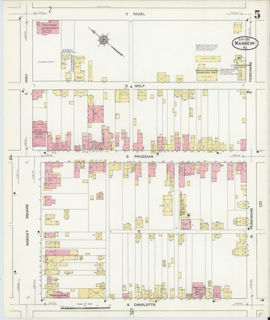 Sanborn Fire Insurance Map from Manheim, Lancaster County, Pennsylvania (1912), Sheet #0005 - Historic Sanborn Fire Insurance Map Print, vintage old map wall art, antique decor, genealogy gift, Pennsylvania Pennsylvania map