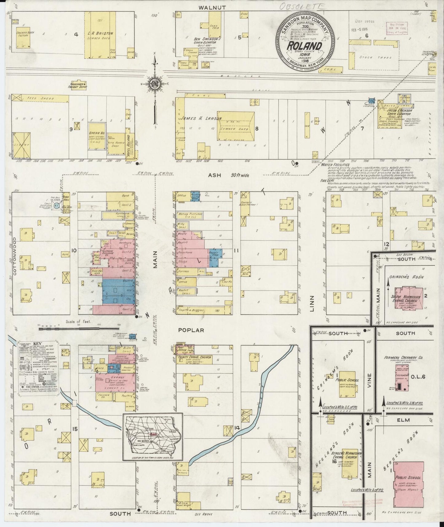 Sanborn Fire Insurance Map from Roland, Story County, Iowa (1916), Sheet #0001 - Historic Sanborn Fire Insurance Map Print, vintage old map wall art