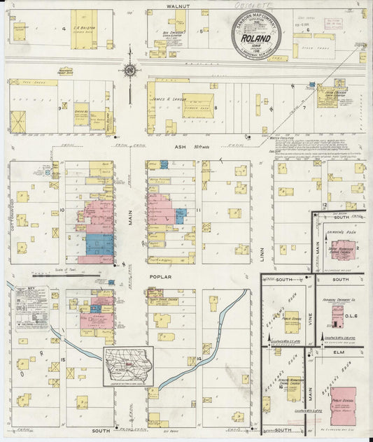 Sanborn Fire Insurance Map from Roland, Story County, Iowa (1916), Sheet #0001 - Historic Sanborn Fire Insurance Map Print, vintage old map wall art