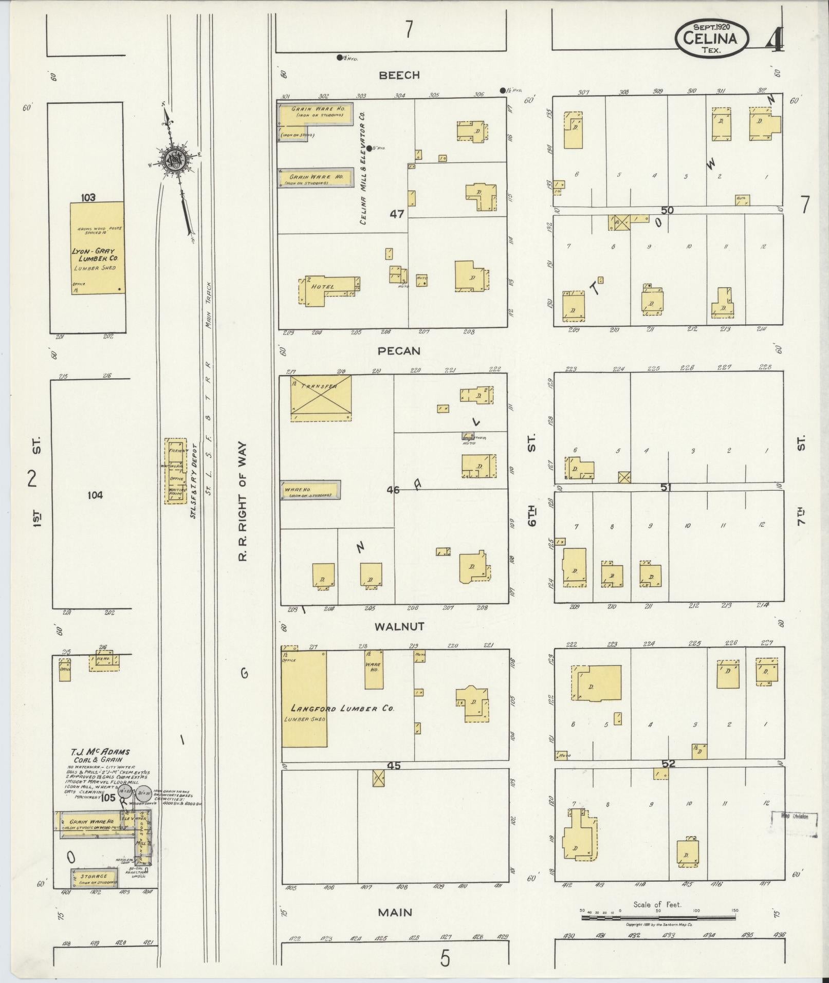 Sanborn Fire Insurance Map from Celina, Collin County, Texas (1920), Sheet #0004 - Historic Sanborn Fire Insurance Map Print, vintage old map wall art, antique decor, genealogy gift, Texas Texas map