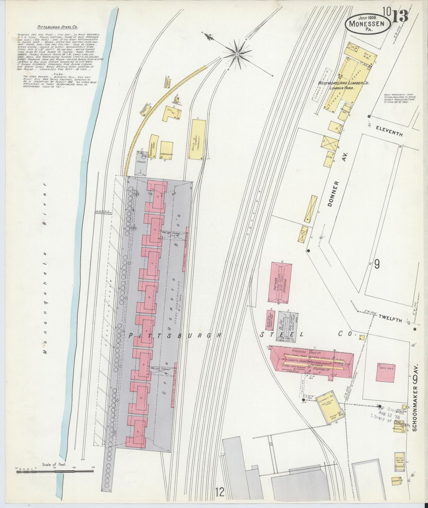 Sanborn Fire Insurance Map from Monessen, Westmoreland County, Pennsylvania (1908), Sheet #0013 - Complete Map Set gallery image, historic Sanborn map, vintage wall art, Pennsylvania Pennsylvania
