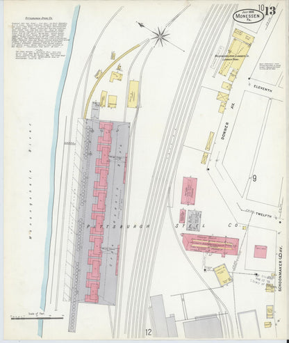 Sanborn Fire Insurance Map from Monessen, Westmoreland County, Pennsylvania (1908), Sheet #0013 - Complete Map Set gallery image, historic Sanborn map, vintage wall art, Pennsylvania Pennsylvania