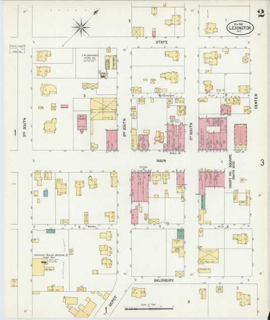 Sanborn Fire Insurance Map from Lexington, Davidson County, North Carolina (1902), Sheet #0002 - Historic Sanborn Fire Insurance Map Print, vintage old map wall art, antique decor, genealogy gift, North Carolina North Carolina map