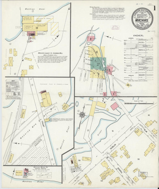 Sanborn Fire Insurance Map from Machias, Washington County, Maine (1911), Sheet #0001 - Complete Map Set gallery image, historic Sanborn map, vintage wall art, Maine Maine