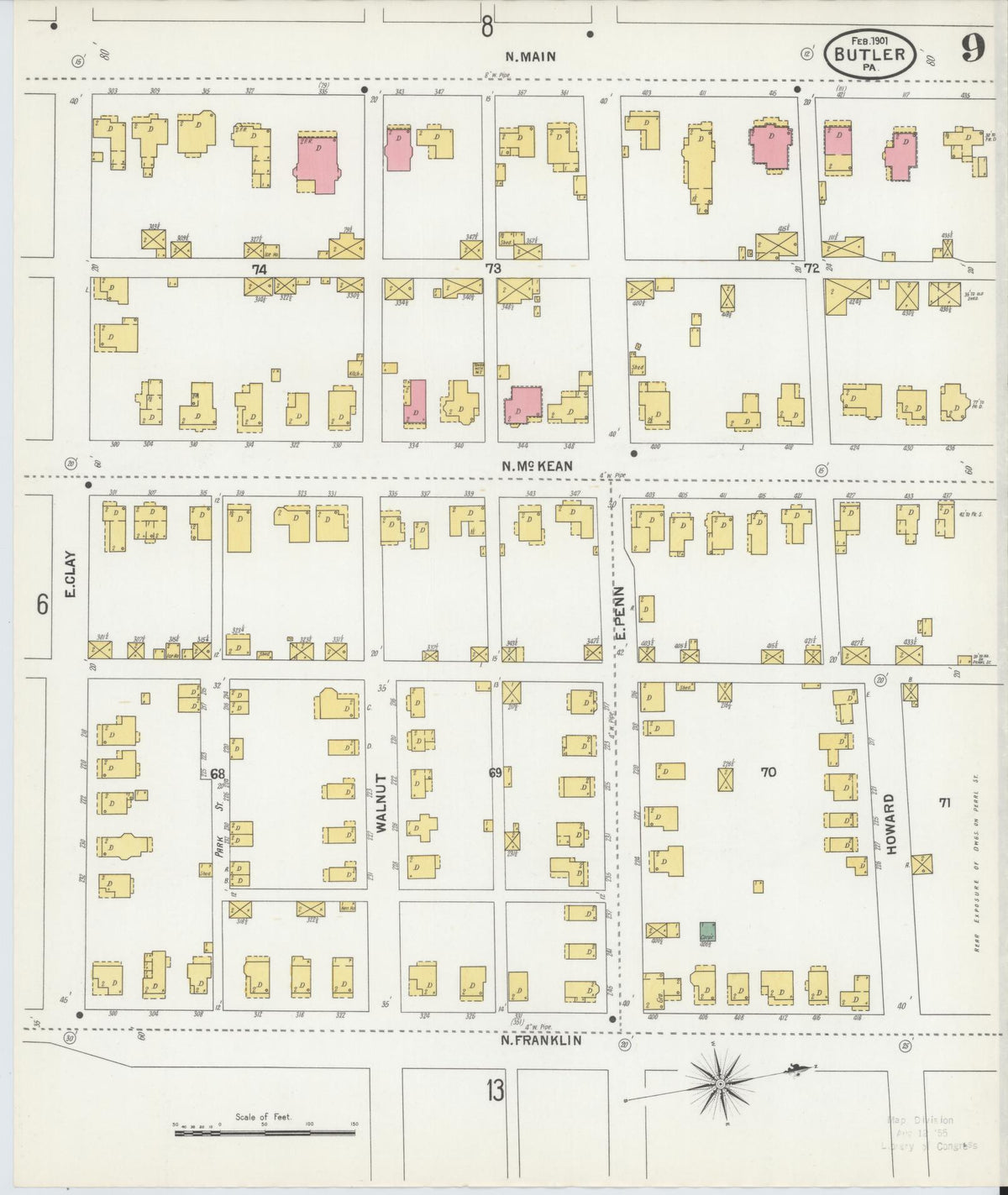 Sanborn Fire Insurance Map from Butler, Butler County, Pennsylvania (1901), Sheet #0009 - Complete Map Set gallery image, historic Sanborn map, vintage wall art, Pennsylvania Pennsylvania
