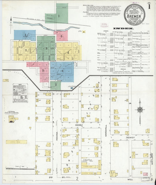 Sanborn Fire Insurance Map from Bremen, Marshall County, Indiana (1910), Sheet #0001 - Historic Sanborn Fire Insurance Map Print, vintage old map wall art, antique decor, genealogy gift, Indiana Indiana map