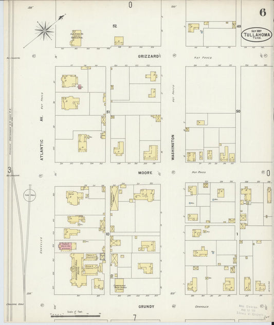 Sanborn Fire Insurance Map from Tullahoma, Coffee County, Tennessee (1897), Sheet #0006 - Historic Sanborn Fire Insurance Map Print, vintage old map wall art, antique decor, genealogy gift, Tennessee Tennessee map