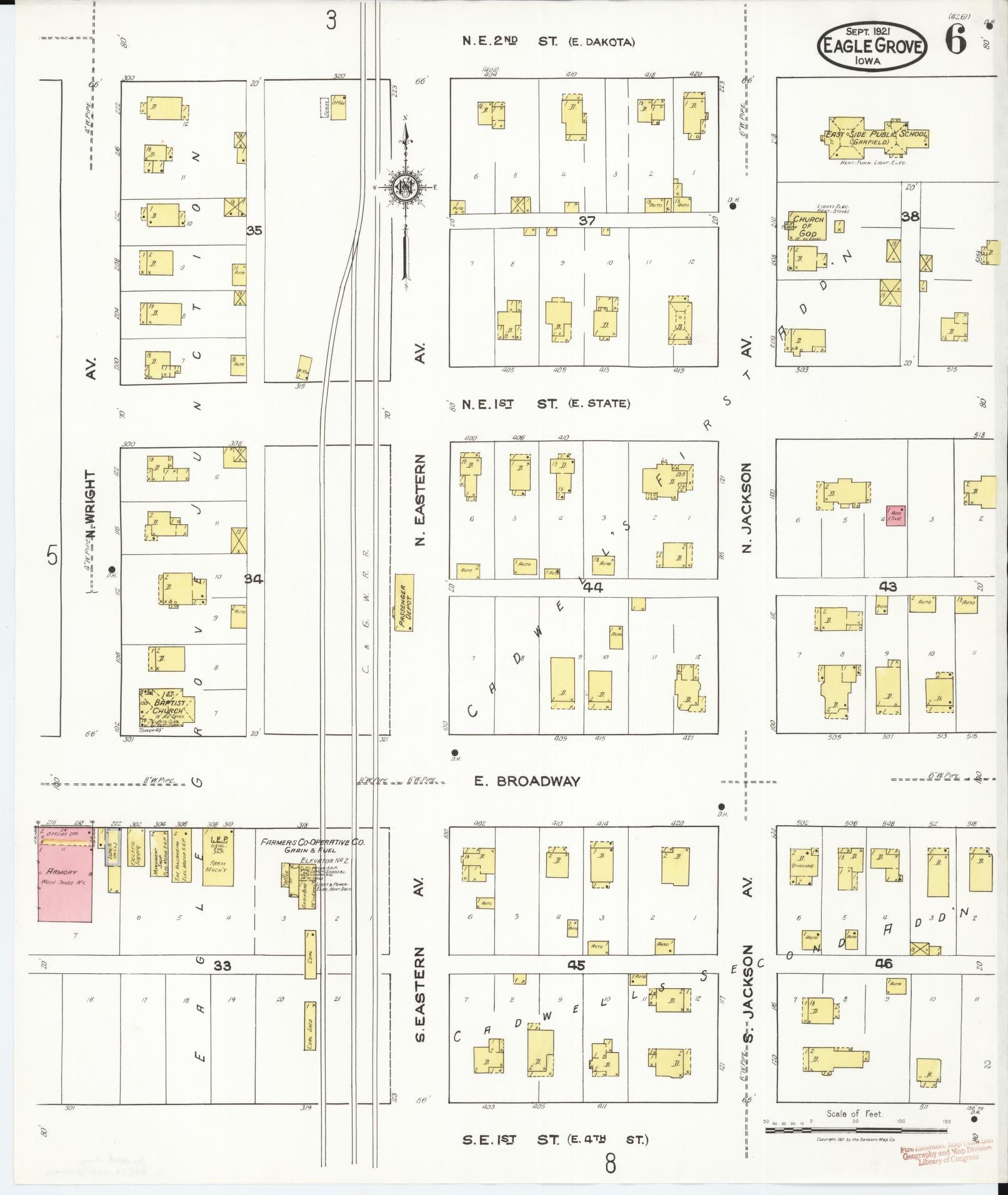 Sanborn Fire Insurance Map from Eagle Grove, Wright County, Iowa (1921), Sheet #0006 - Historic Sanborn Fire Insurance Map Print, vintage old map wall art