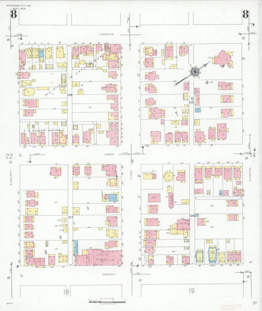 Sanborn Fire Insurance Map from Jefferson City, Cole County, Missouri (1939), Sheet #0008 - Historic Sanborn Fire Insurance Map Print, vintage old map wall art, antique decor, genealogy gift, Missouri Missouri map