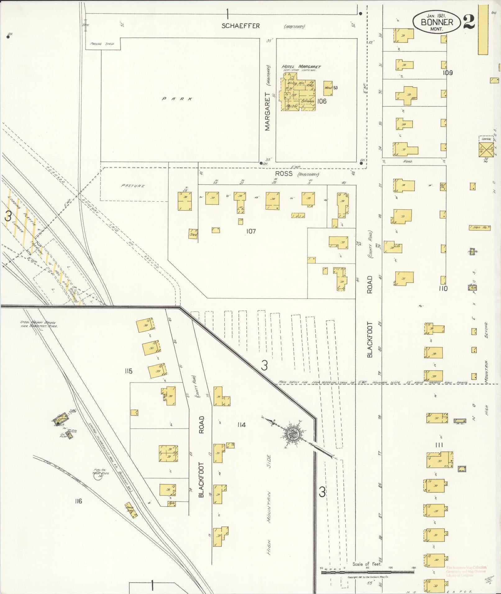Sanborn Fire Insurance Map from Bonner, Missoula County, Montana (1921), Sheet #0002 - Complete Map Set gallery image, historic Sanborn map, vintage wall art, Montana Montana