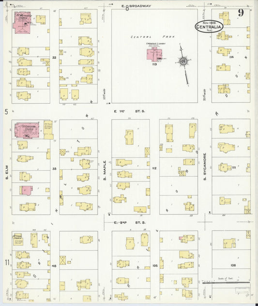 Sanborn Fire Insurance Map from Centralia, Marion, Clinton, Jefferson, and Washington Counties, Illinois (1909), Sheet #0009 - Historic Sanborn Fire Insurance Map Print, vintage old map wall art, antique decor, genealogy gift, Illinois Illinois map