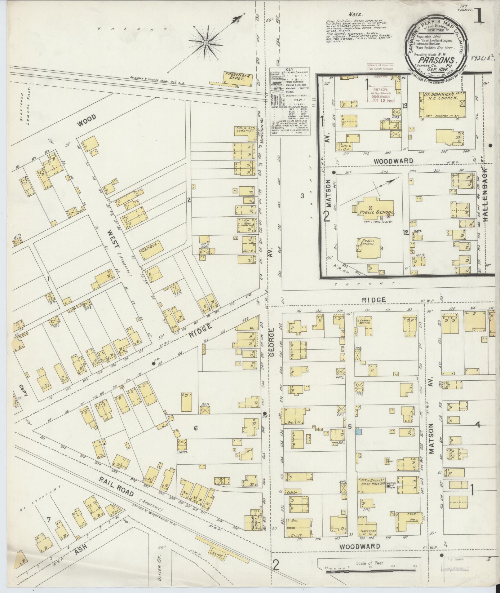 Sanborn Fire Insurance Map from Parsons, Luzerne County, Pennsylvania (1896), Sheet #0001 - Complete Map Set gallery image, historic Sanborn map, vintage wall art, Pennsylvania Pennsylvania